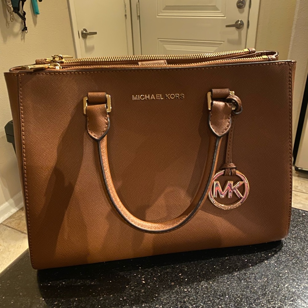 Michael Kors Sutton Leather Medium Satchel Handbag Brown